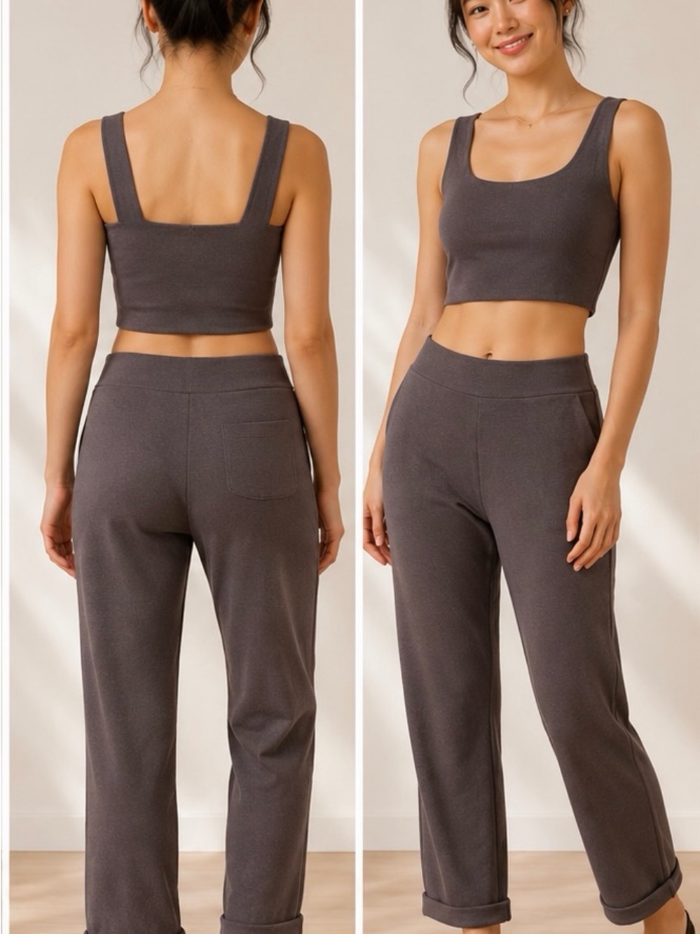 Zara Charcoal Wide-Leg Jogger Pants and top set 2 pcs